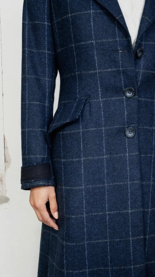 Manteau en tweed Fran - Navy check