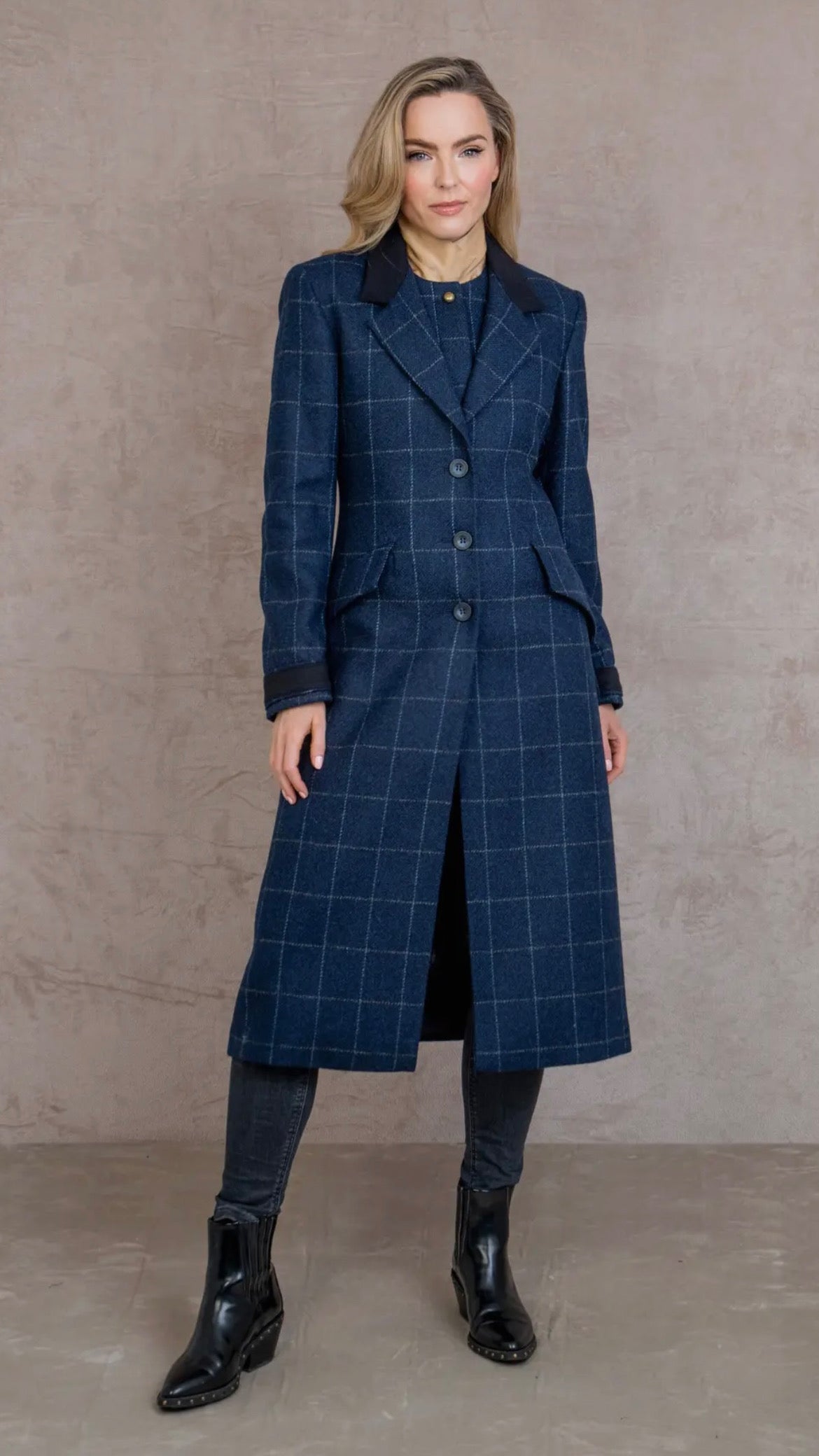 Manteau en tweed Fran - Navy check