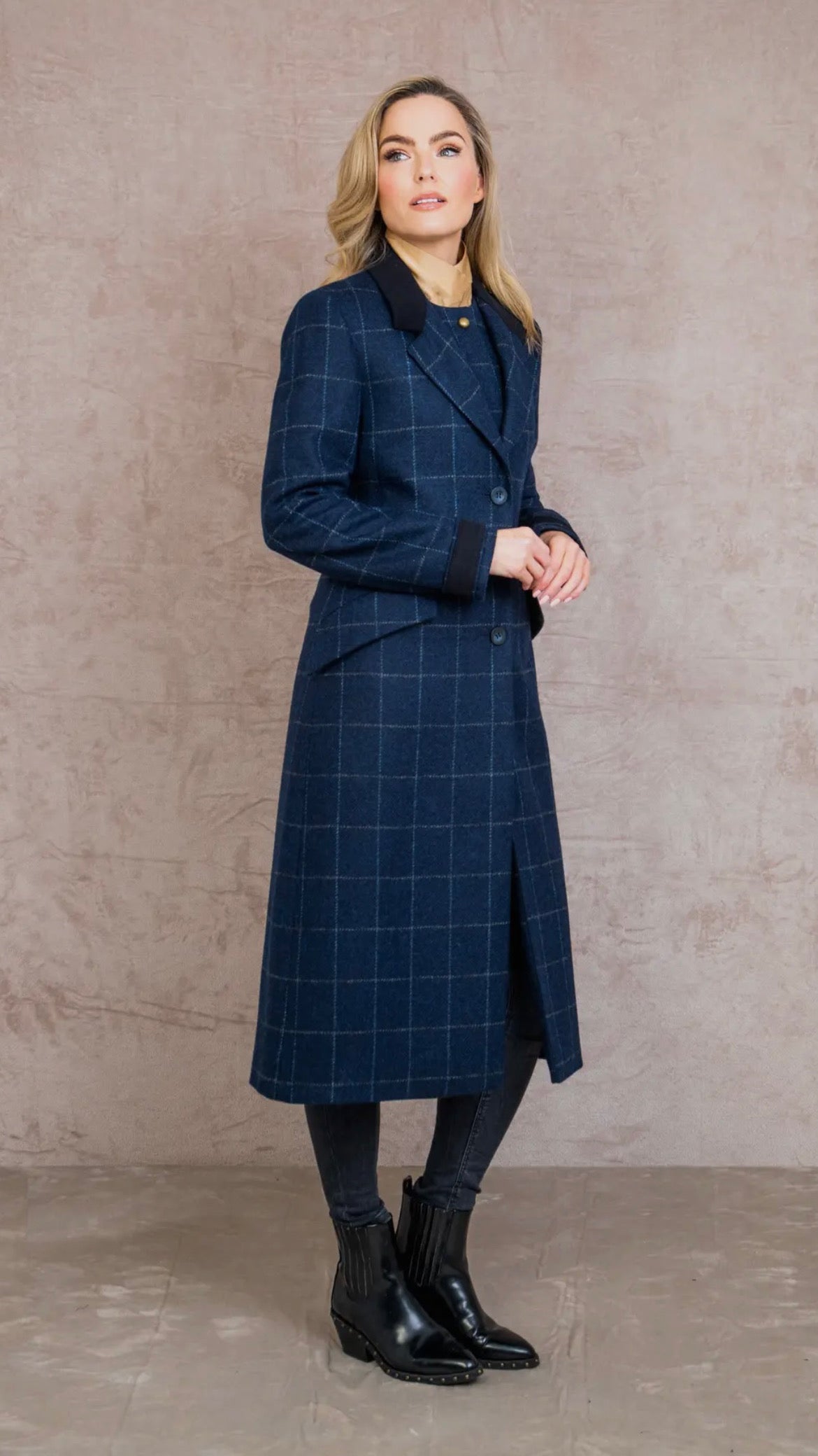 Manteau en tweed Fran - Navy check